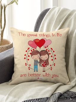 Indigifts - Printed Cushion Cover with Filler Good Things Polysatin Valentine Gift