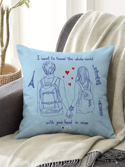 Indigifts - Printed Cushion Cover with Filler Traveling Couples Valentine Gift