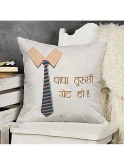 Indigifts - Printed Cushion Cover with Filler Papa Tussi Great Ho Poly and Satin (12x12 inches)
