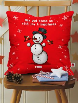 Indigifts - Christmas Everyday Gift Home Decor Snowman Wishing Joy Happiness Red (12x12 inches)