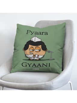 Indigifts - Pyaara Gyaani Quote Printed Green Cushion Cover with Filler - Birthday Gif (12x12 inches)