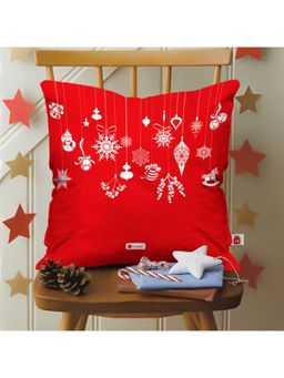 Indigifts - Christmas Ornaments and Charms Printed Red Cushion Cover (Pack of 3)