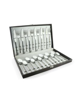 FNS - Rhombo 24 Pcs Cutlery Set (6 Spoon, 6 Fork, 6 Dinner Knive and 6 Teaspoon) with Leatherite Box
