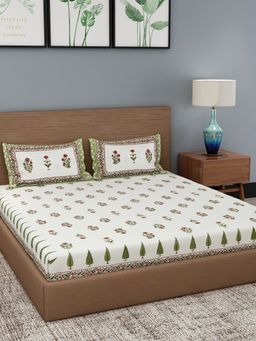 Rajasthan Decor - Floral Print Cotton King Bed Sheet with 2 Pillow Covers