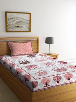 Rajasthan Decor - Screen Print Jaiuri Cotton Animal Pattern Single Bedsheet with 1 Pillow Cover