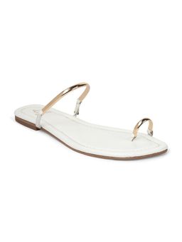 Tao Paris - Women Metal Toe Ring White Flat Sandal