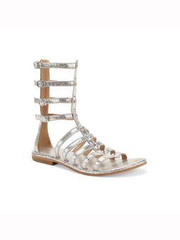 Tao Paris - Women Textured Metallic Silver Leather Gladitor With Zip Closure