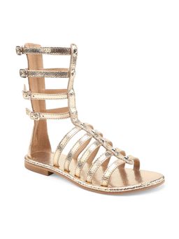 Tao Paris - Women Textured Metallic Gold Leather Gladitor With Zip Closure