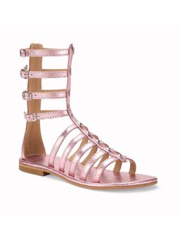 Tao Paris - Women Leather Textured Metallic Pink Leather Gladitor With Zip Closure