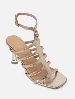 Tao Paris - Women Liana Gold Leather Textured Strappy Stilettos Heels