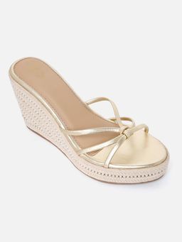 Tao Paris - Women Leather Gold Pearl Embellished Wedge Heels