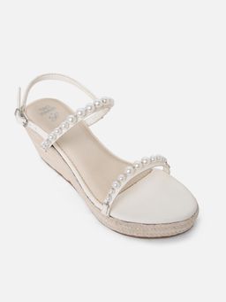 Tao Paris - Women White Open Toe Pearl Embellished Wedge Sandal
