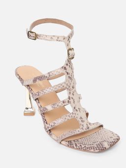 Tao Paris - Women Liana Leather Beige Textured Strappy Stilettos Heels