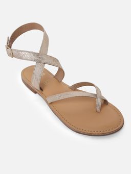 Tao Paris - Women Gold Textured Flat Open Toe Sandal