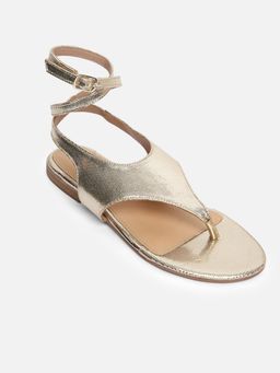 Tao Paris - Women Gold Textured Open Toe Flat Gladiators