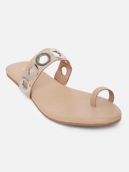 Tao Paris - Women Kiana Casual One Eyelet Design Toe Flats Nude Beige