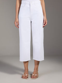 Twenty Dresses by Nykaa Fashion - White Solid High Waist Culotte Denims