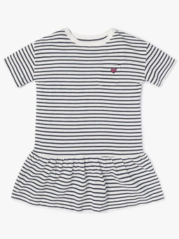 GAP - Girls Striped Crew Neck Tiered Dress - Navy Blue