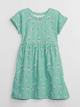 GAP - Girls Floral Crew Neck A-Line Dress - Green