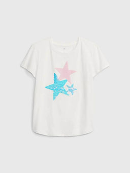 GAP - Girls Sequin Starred Round Neck T-Shirt - Off White