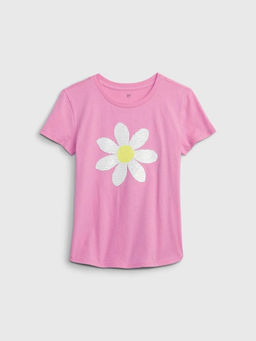 GAP - Girls Sequin Floral Round Neck T-Shirt - Pink