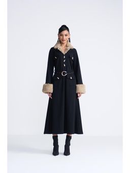 STTAVOSS - Black Fur Noir Dress with Belt