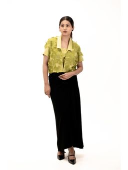 DOORS DESIGNS - Green Dual Tone Crop Top with Shrug and Skirt