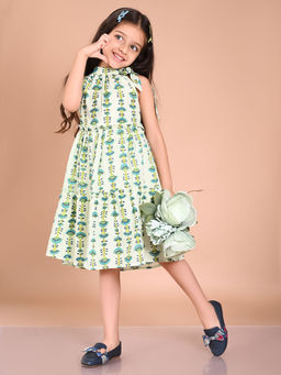 Lilpicks - Batik Printed Neck Tie Up Drop Waist Dress Multi