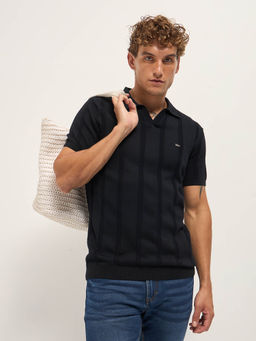 The Bear House - Men Slim Fit Black Cotton Polo T-Shirt