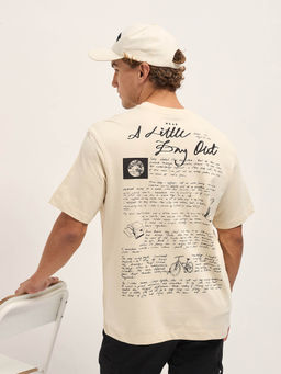 The Bear House - Men Oversize Fit Cream Cotton T-Shirt