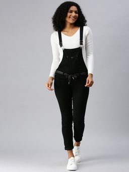 SHOWOFF - Women Solid Black Denim Dungaree