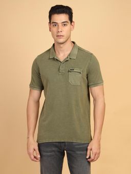 Wrangler - Men Solid Green Collar Regular Fit Polo T-Shirt