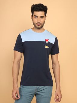 Wrangler - Men Printed Blue Crew Neck Regular Fit T-Shirt
