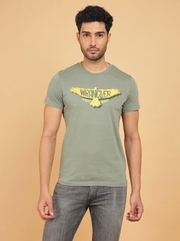 Wrangler - Men Printed Green Crew Neck Regular Fit T-Shirt