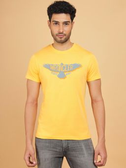 Wrangler - Men Printed Yellow Crew Neck Regular Fit T-Shirt
