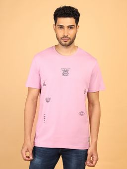 Wrangler - Men Printed Pink Crew Neck Relaxed Fit T-Shirt
