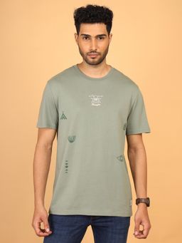 Wrangler - Men Printed Green Crew Neck Relaxed Fit T-Shirt