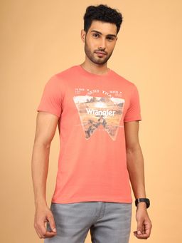 Wrangler - Men Printed Peach Crew Neck Regular Fit T-Shirt