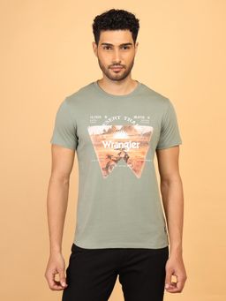 Wrangler - Men Printed Green Crew Neck Regular Fit T-Shirt