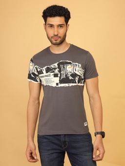 Wrangler - Men Printed Grey Crew Neck Regular Fit T-Shirt