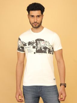 Wrangler - Men Printed White Crew Neck Regular Fit T-Shirt