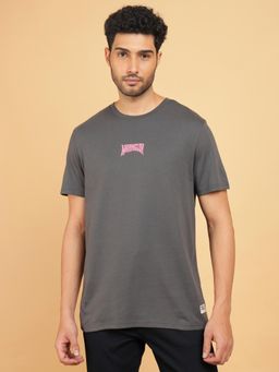 Wrangler - Men Printed Grey Crew Neck Relaxed Fit T-Shirt