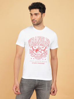 Wrangler - Men Printed White Crew Neck Regular Fit T-Shirt