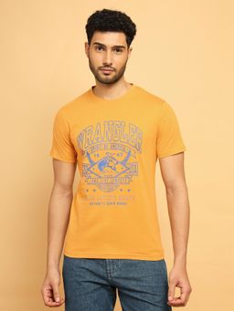 Wrangler - Men Printed Yellow Crew Neck Regular Fit T-Shirt
