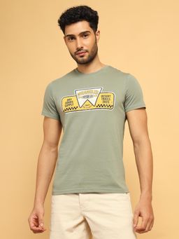 Wrangler - Men Printed Green Crew Neck Regular Fit T-Shirt