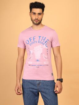 Wrangler - Men Printed Pink Crew Neck Regular Fit T-Shirt