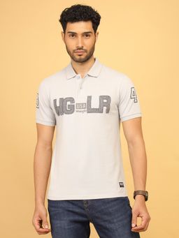 Wrangler - Men Embroidered Grey Collar Regular Fit Polo T-Shirt