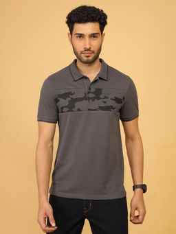 Wrangler - Men Printed Grey Collar Regular Fit Polo T-Shirt