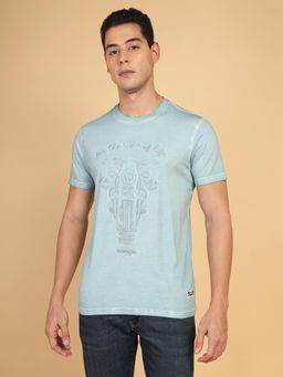 Wrangler - Men Embroidered Grey Crew Neck Regular Fit T-Shirt