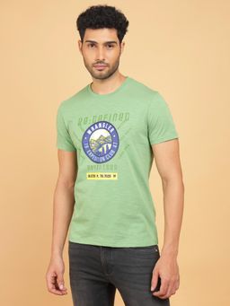 Wrangler - Men Printed Green Crew Neck Regular Fit T-Shirt
